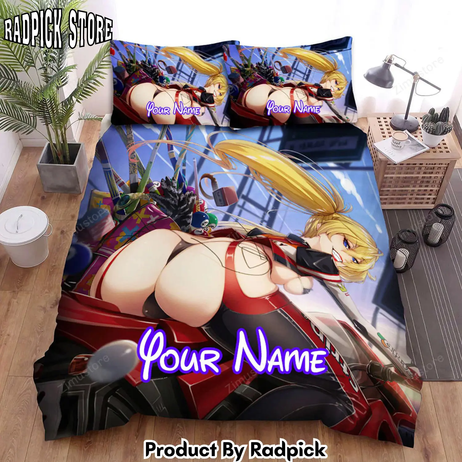 Radpick sexy anime biker girl from the back artwork bed sheets spread duvet cover personalized name bedding sets rp3272375